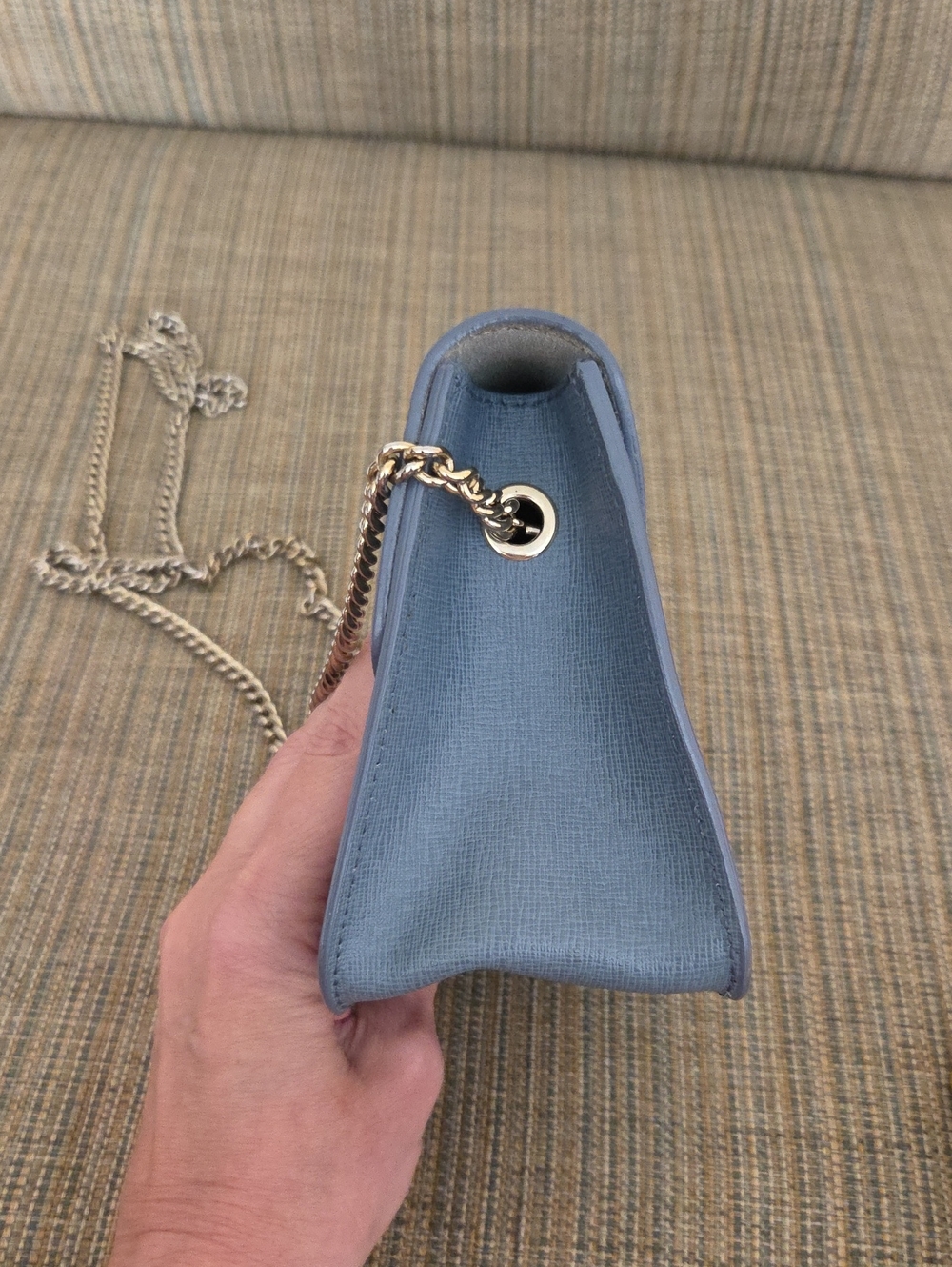 Furla Dusty Blue & Gray Leather Mini Crossbody with Silver Chain - Picture 7 of 11